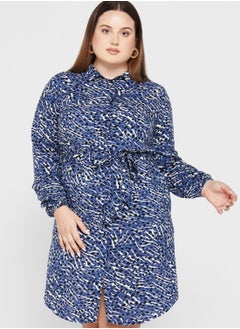 Buy Printed Polo Neck Ruffle Dress in UAE