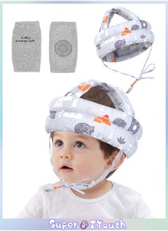 Buy Baby Head Protector with Baby Knee Pads, Baby Safety Helmet for Crawling Walking, Adjustable Head Cushion Bumper Bonnet for Infant Toddler, Grey in Saudi Arabia