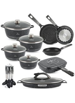 Buy Cookware Set 22 pieces - Pots and Pans set Granite Non Stick Coating 100% PFOA FREE, Die Cast Cooking Set include Casseroles & Frying Pans & Double Grill Pan & Kitchen Utensils in UAE