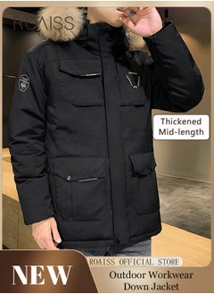 اشتري Unisex Down Jacket Couple Outdoor Workwear Style Down Jacket Thickened Inner Hooded Zipper Down Jacket Hooded Fur Collar Down Jacket Windproof and Warm في الامارات