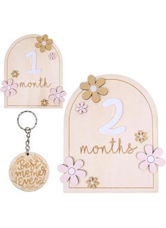 Buy Monthly Baby Milestone Wooden Circle - Baby Monthly Milestone Sign - Months Baby Milestone Signs Cards - Newborn Gift for Girl and Boy - 1-12 Months (Flower) in Saudi Arabia