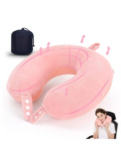 اشتري Memory Foam U Shape Travel Neck Pillow for Head Support Soft Adjustable Pillow for Plane, Car Home Office Pink 30x30x8cm في الامارات