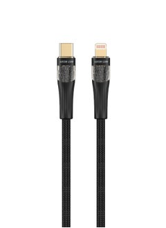 اشتري كابل شفاف USB-C إلى Lightning / شحن بقوة 18 وات / طول طويل / 10000 ثنية / شحن ومزامنة / آمن ومضمون / سرعة نقل عالية / تقنية شحن سريعة / متوافق مع مجموعة واسعة / إضاءة LED - أسود في الامارات