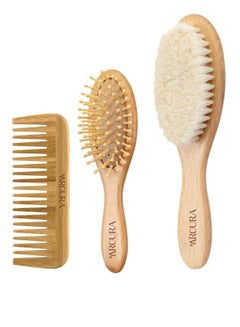 Buy Aroura Gentle Care Baby Brush & Comb Set - 3Pc Wooden Collection, Includes Soft Hair Brush & Cradle Cap Brush for Newborns & Infants, Ideal Newborn Hair Brush, Perfect for Baby's Hair Care Needs. in UAE