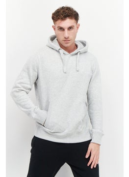 Buy Men Embroidered Long Sleeve Hoodie, Light Grey in UAE