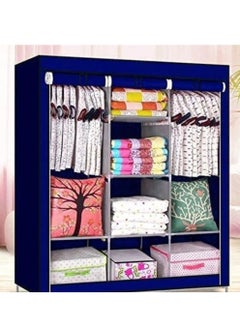 Buy 3-Tier Metal Wardrobe with Thick Fabric for Multiple Storage - Blue in Egypt