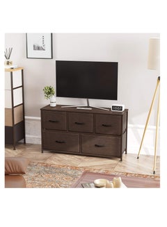 Buy Wooden Chest Of Drawers, Fabric 5-Drawer Dresser Vanity Table with Steel Frame for Bedroom, Dressing Table Organizer with Wood Desktop, Multifunction Storage Cabinet for Closet Entryway Living Room. in UAE