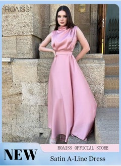 اشتري Stylish Satin Smooth Sleeveless Dress Women'S Daily Commuting Banquet Waist Tightening Long Skirt في السعودية