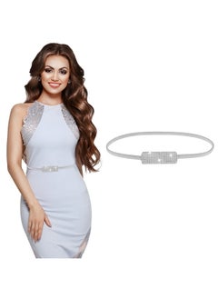 اشتري Women Skinny Metal Waist Belt, Gold Thin Metal Chain Stretch Elastic Waistband with Rhinestone Fashion Dress Belts for Women's Bridal Dressy(Silver) في الامارات