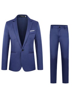 اشتري Cross-border foreign trade 2023 new mens fashion business slim suit suit casual suit two-piece wholesale lake blue في الامارات