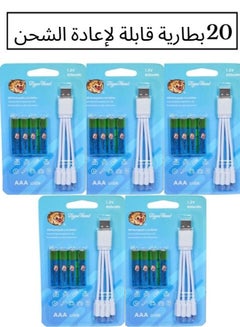 Buy Rechargeable AAA Batteries set 20 Rechargeable AA Lithium Batteries,2 H USB Fast Charging,Constant Output 1.5V,800mWh,1000 Cycles Lifespan Lithium AAA Batteries in Saudi Arabia