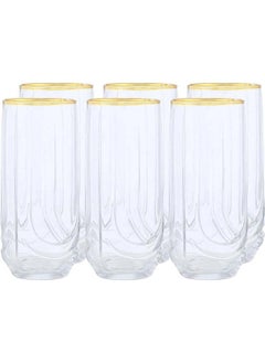 Buy 6 Piece Elit Highball Glass Golden Rim Elegant Design 330 Ml -Clear in Egypt