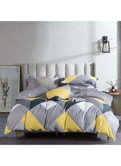 Buy Single Size Premium Cotton Yellow & Gray Chevron Comforter Pattern Set 6 Pcs Soft and Breathable Comforter with Deep Pocket Easy Care Fitted Sheet 4 Pillowcases in UAE