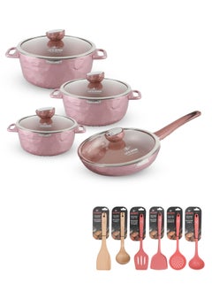 Buy 14Pcs Granite Coated Healthy Cookware Set - Die Cast Aluminum Cooking Casserrole Set Inclued Sauce & Stock Pots, French Frying Pan - Nylon and Wooden Tools in UAE