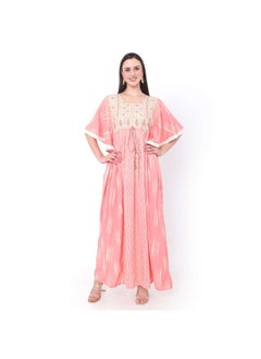 Buy PEACH COLOUR WITH EMBROIDERED AND PRINTED ARABIC JALABIYA DRESS in UAE