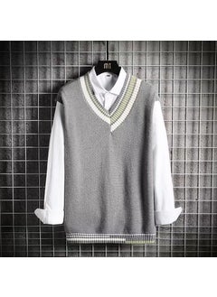 Buy Knit Vest V-Neck Sweater Unisex Spring Autumn Casual Grey in Saudi Arabia