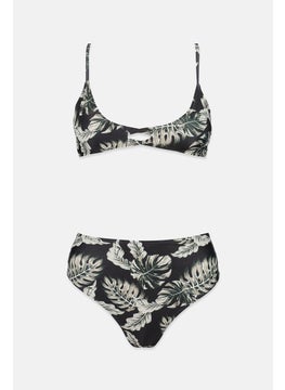 Buy Women 2 Pieces All Over Print Bikini Top And Bottom Set, Black Combo in Saudi Arabia