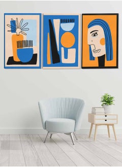 Buy Set Of 3 Framed Canvas Wall Arts Stretched Over Wooden Frame Woman and Vase Plant Abstract Paintings For Home Living Room Office Decor in Saudi Arabia