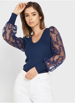 Buy V-Neck Knitted Top in UAE