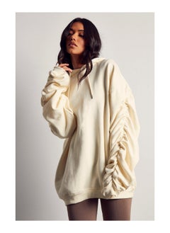 Buy Recycled Oversized Ruched Arm Hoodie in UAE