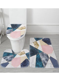 Buy 3 PCS Set Of Non Slip And Absorbant Bathroom Rug Made With Soft Material  Which Fit Around Most Toilets With Beautiful Design in UAE