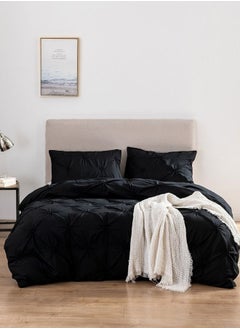 Buy Premium 6 Piece King Size Duvet Cover Pinch Rose Design, Solid Black. in UAE