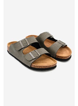 Buy Men Slip On Synthetic Leather Cork Sandals, Grey in Saudi Arabia