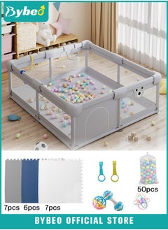 اشتري Baby Playpen Fence with Playmat, Sturdy Playard for Toddler, Infant Indoor & Outdoor Kids Activity Center With 50 PCS Ocean Balls and 3 Toys, 120*150CM في الامارات