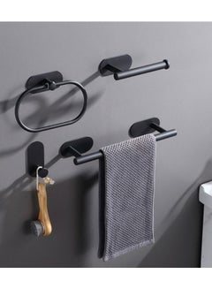 Buy 4-Pieces Matte Black Bathroom Hardware Set , Includes Adhesive Toilet Paper Holder, Adhesive Hand Towel Bar, Adhesive Robe Towel Hook ，Bathroom Accessories Kit in Saudi Arabia