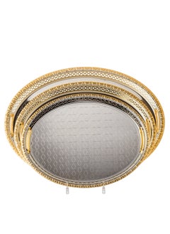 Buy Luxury 3-Piece Gold and Stainless Steel Oval Tray Set in Saudi Arabia