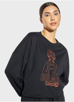 Buy Printed Crew Neck Crop Sweatshirt in Saudi Arabia