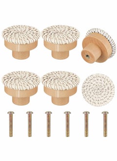 اشتري Wooden Drawer Knobs, Rattan Dresser Knobs Round Handmade Wicker Woven and Screws for Boho Furniture Knobs Cabinets Dresser Handles Hardware Pulls Cabinet Knobs (Wood Color (35*30mm)) في الامارات