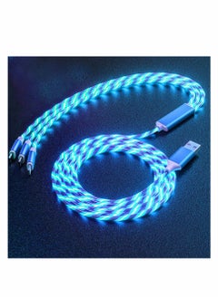 Buy 3 in 1 Multi USB Charging Cable with Blue LED Light, Glow in the Dark Design, Compatible with iOS and Android Devices, USB Type C, 1.2m Length in UAE