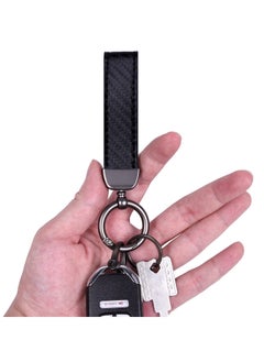 Buy Carbon Fiber Style Car Keychain Microfiber Leather Key Chain Universal FOB Holder for Men and Women with Anti-lost D-ring 2 Keyrings in UAE