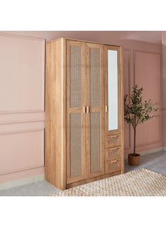 Buy Java 3-Door Wardrobe with 3-Drawers and Mirror 55 x 220 x 124 cm in UAE