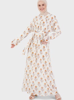 Buy Floral Print Puff Sleeve Tiered Dress in Saudi Arabia