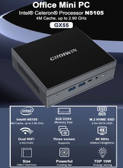 اشتري Mini PC,Intel 11th Gen Celeron N5105 4 Core 8GB DDR4 Memory 256GB M.2 NVME SSD Storage Mini Desktop Computer Support 4K Triple Screen Display/USB3.0/USB-C/HDMI2.0/2.4G&5.8G Dual Band WiFi/BT4.2 في السعودية