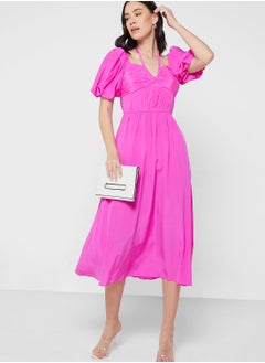 Buy Tie Detail Balloon Sleeve Dress in UAE