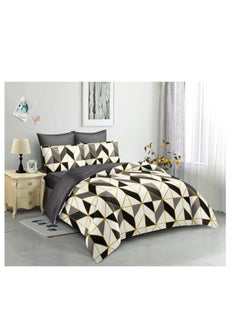 Buy King Size Stylish Comforter Set, 100% Cotton Multicolor, Fitted Bedsheet 6Pcs set, 220x240cm in UAE