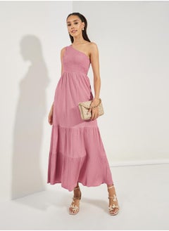 Buy Shirred One Shoulder Tiered Maxi Dress in Saudi Arabia