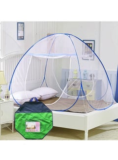 Buy Foldable Classic Mosquito Net For Single/Double/Queen/King Size Bed Polyester White/Blue in Saudi Arabia