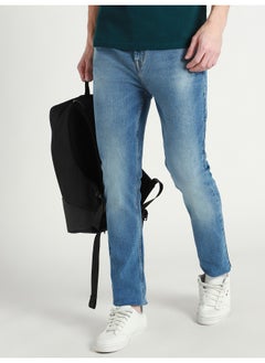 اشتري Men's Tapered Fit Mid Blue Cotton Jeans - Essential Casual Wear في السعودية