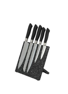 Buy 5-Piece Knife Set with Magnetic Holder Silver/Black in Saudi Arabia