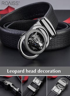 اشتري Men's Cowhide Alloy Buckle Belt Fashionable Leopard Head Style Automatic Buckle Belt Soft Textured Cowhide Belt في الامارات