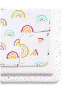 Buy 3 Piece Crib Bedding Set Soft Jersey Cotton - Rainbow 90 x 1 x 45 Cm in UAE