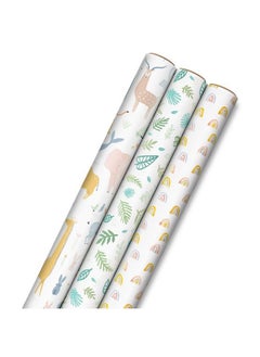 Buy Recycled Baby Wrapping Paper With Cutlines On Reverse (3 Rolls: 60 Sq. Ft. Total) Animals Plants Rainbows For Baby Showers Gender Reveal Parties First Birthdays in Saudi Arabia