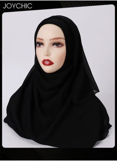 اشتري Solid Color Women Muslim Headwear Wearable Traditional Wear Long Fashion Pearl Chiffon Adjustable Head Scarf for Ladies All Seasons Hijab Black One Size في السعودية