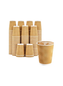 اشتري 50 Pcs Disposable Coffee Paper Cups, Recyclable Kraft Paper Cups for Coffee Tea and Other Hot and Cold Drinks, Leak-Proof & Odorless, 3-Layer Insulated Ripple Wall Cups for Home, Cafe, Parties - 400ML في السعودية