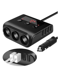 اشتري 3 Socket Car Cigarette Lighter Adapter, 12V/24V 100W Car Cigarette Lighter Splitter 3.1A 4 USB Port Car Charger with Separate Switch and LED Voltage Display for Mobile Phone في السعودية