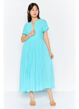 Buy Women Pleated Midi Dress, Turquoise in UAE